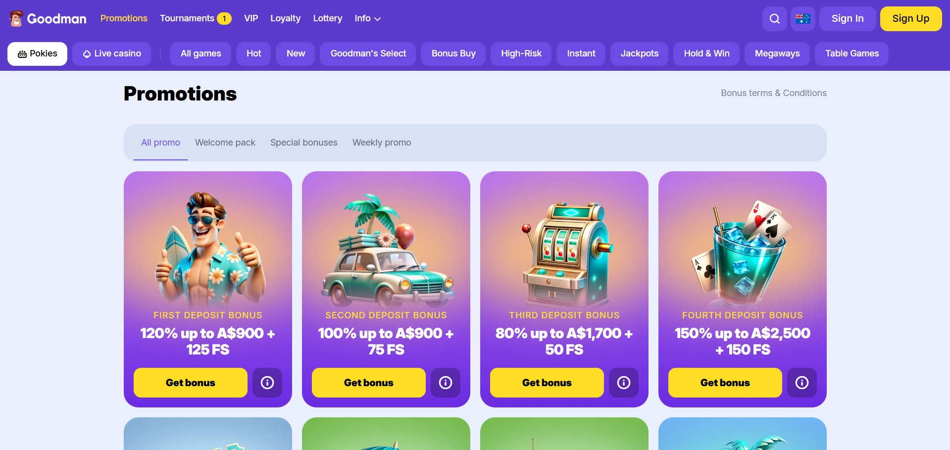 Goodman promotions page with the welcome pack